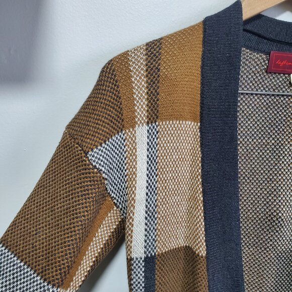 LEFT ON HOUSTON Plaid Wool Blend Long Cardigan Open Front Academia Womens Medium - Picture 3 of 12